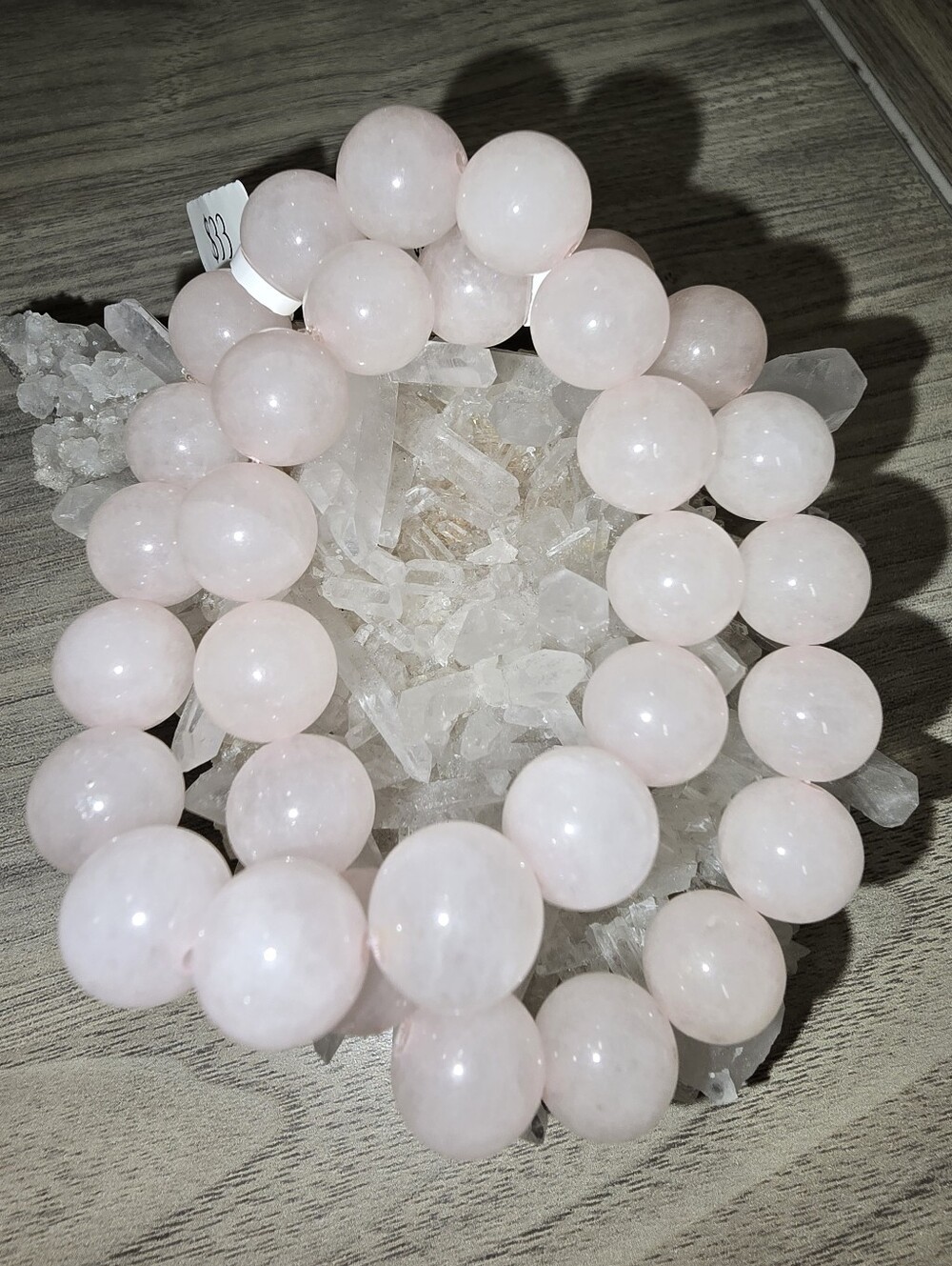 12mm Rose Quartz Bead Stretch Bracelet - Pale Pink Gemstone
